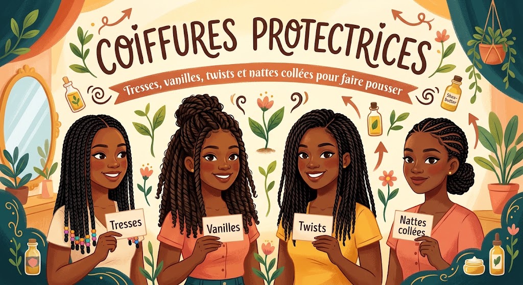 Coiffures protectrices Tresses, vanilles, twists et nattes collées pour faire pousser